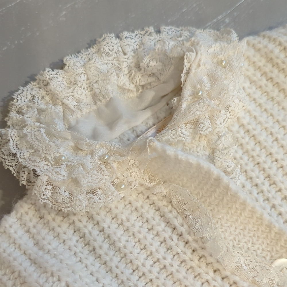 Vintage Cardigan Knit Lace‎ Button Up Cream size Medium image 2
